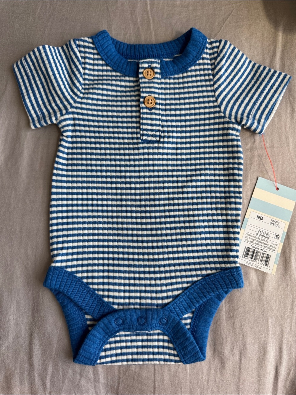 Cat & Jack Blue & White Ribbed Short-Sleeve Baby One-Piece